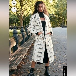 Lulu’s Warm Front Ivory Plaid trench Coat Size Large